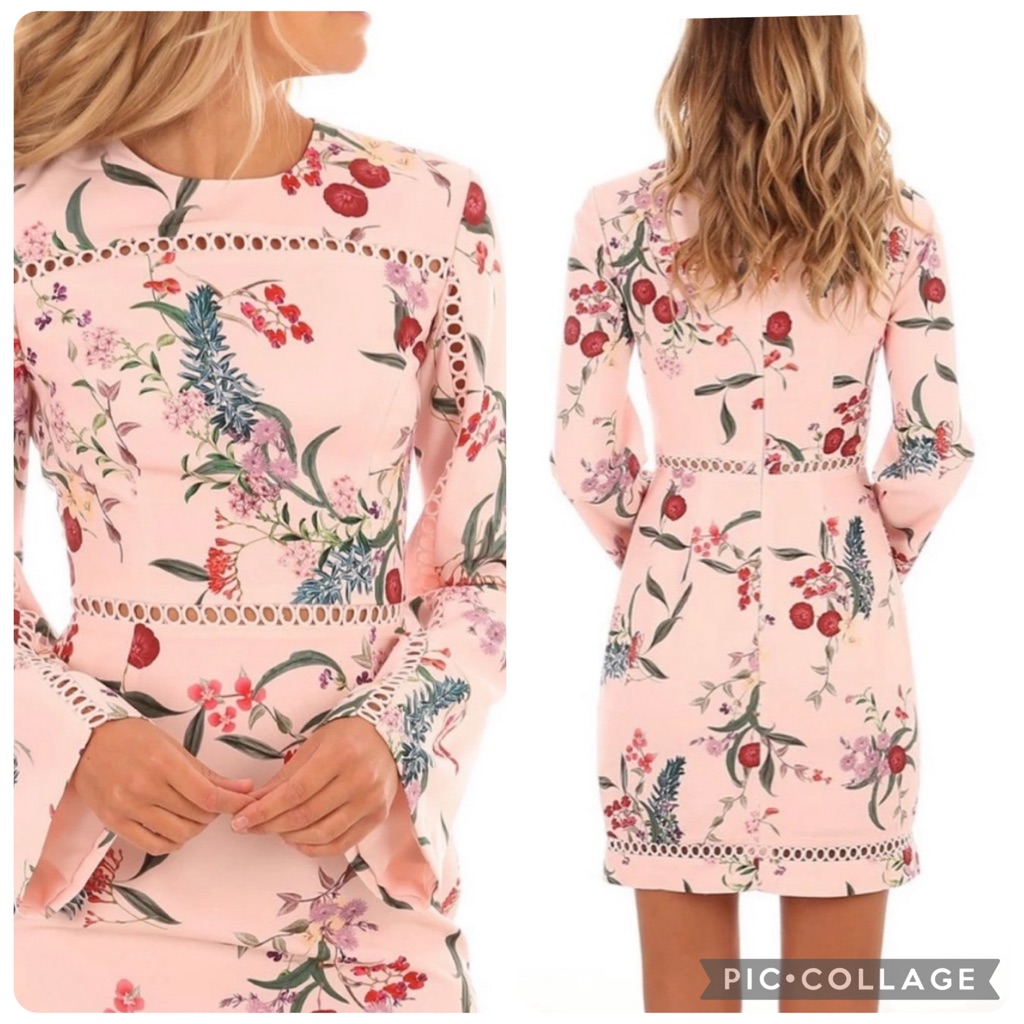 Keepsake The Label Indulge Long Sleeve Mini Dress In Blush Botanical Floral